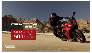 Bénéficiez d'un kit de bridage A2 offert + 500€ d'avantages client pour tout achat d'une Triumph Daytona 660*